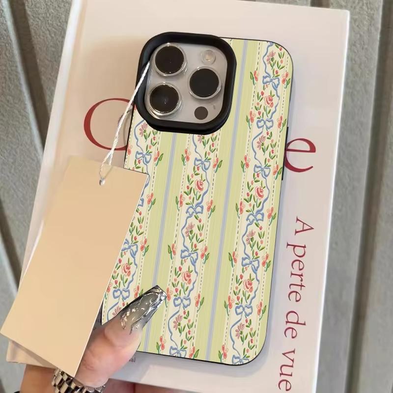 Floral Stripes Pattern Phone Case For iPhone 17 Pro Max 16 Plus 15 Pro 14 13 12 11 XR 17Air Lychee Textur Soft Cover