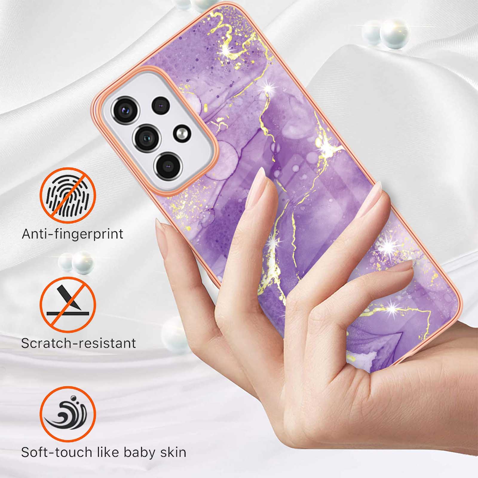 

LB3 Series Marble Soft TPU Case for Samsung Galaxy A33 5G,Electroplating IMD Slim Anti-Scratch Shockproof Cover Purple 002