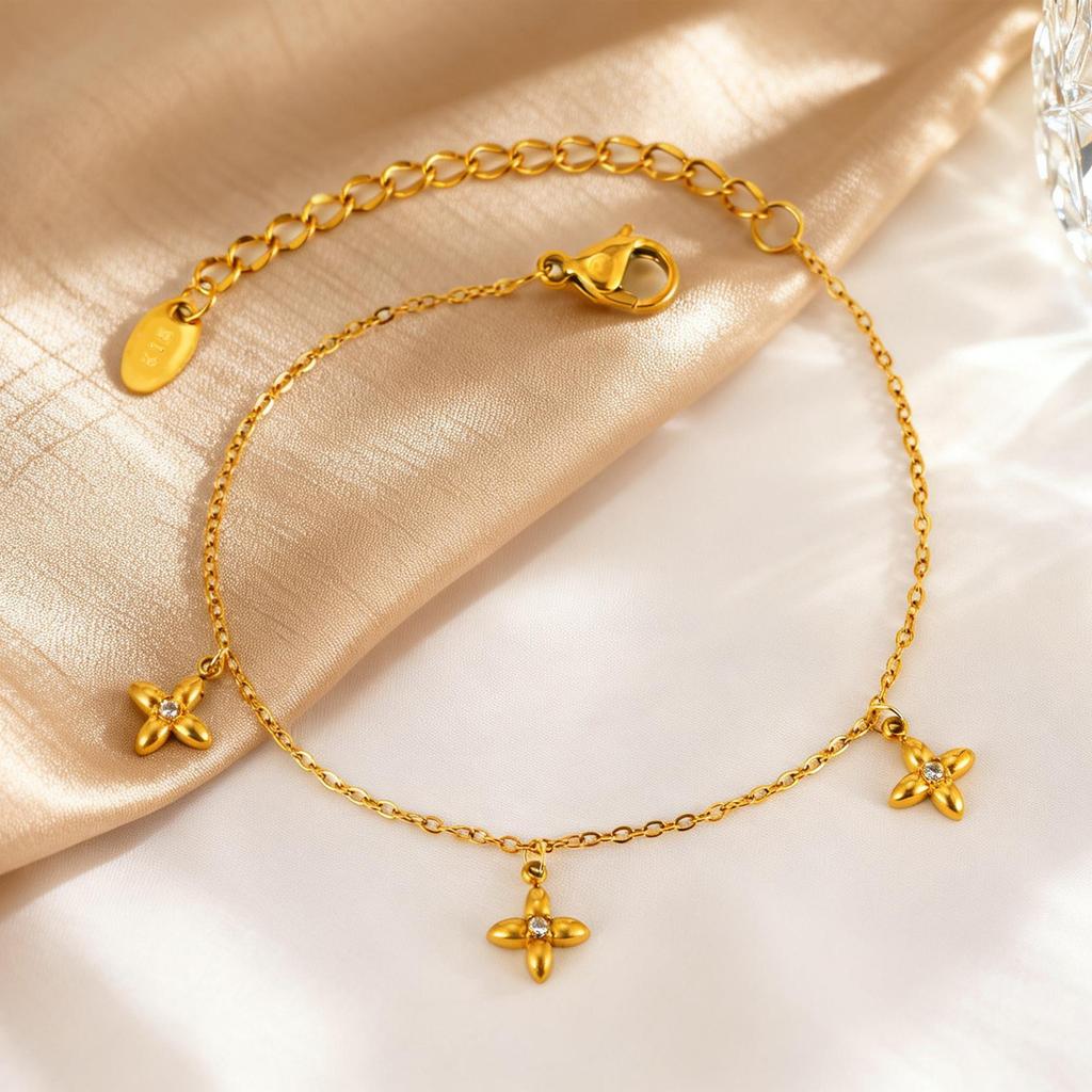 Wind Stainless Steel Zircon Floral Design Bracelet, Sweet Wind Lady Exquisite Jewelry 2771
