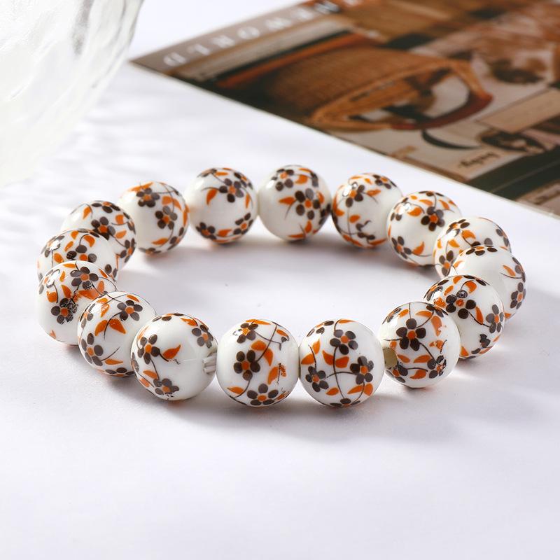 Ceramic beaded flower bracelet women's retro medium and high-end sense simple Jingdezhen bracelet.