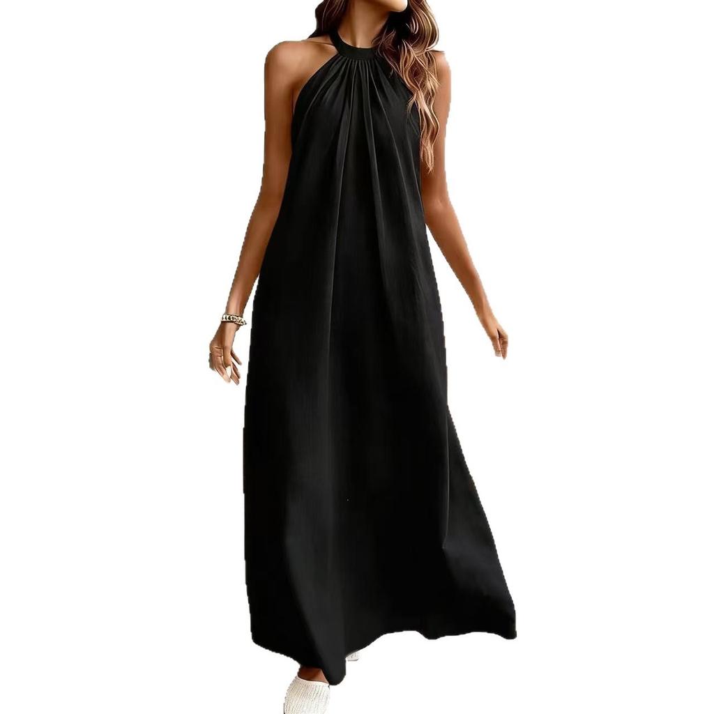 European and American summer new solid color loose fashion neck dress vacation dress