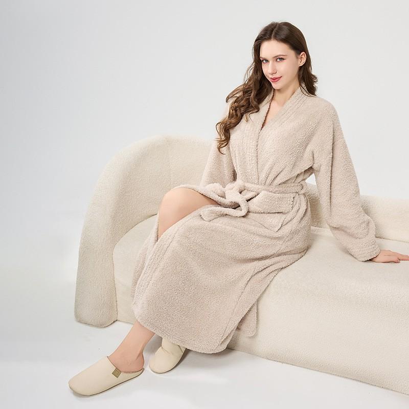 Unisex Dicker Korallenfleece Bademantel Herren Damen Übergröße Nachtwäsche Robe Winter Heimgebrauch