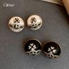 European and American Retro Zircon Saturn Geometric Pearl Earrings Light Luxury Stud Earrings Personalized Earrings Women
