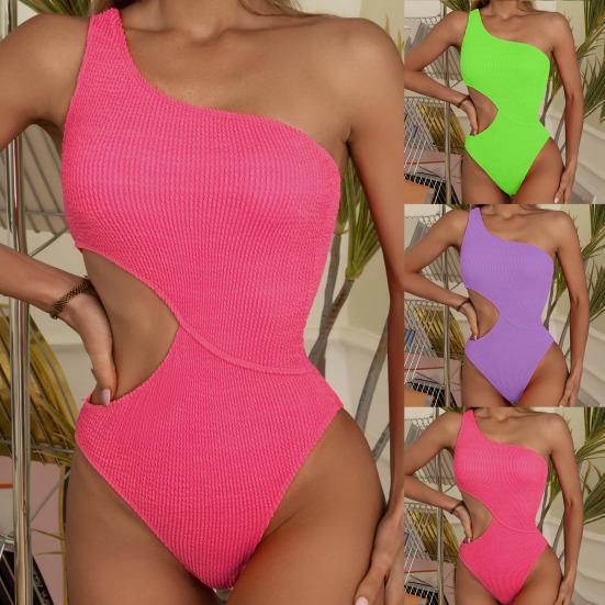 

Женский купальник однотонный облегающий мягкий эластичный летний монокини M фиолетовый