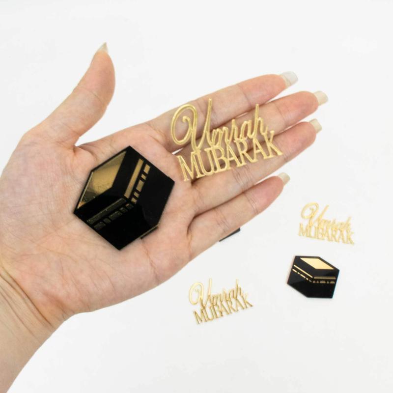 6Pcs/Set Golden Muslim Umrah Mubarak Topper Hajj Mubarak Cake Topper Kit Dessert Cupcakes Decoration Ramadan Decorations
