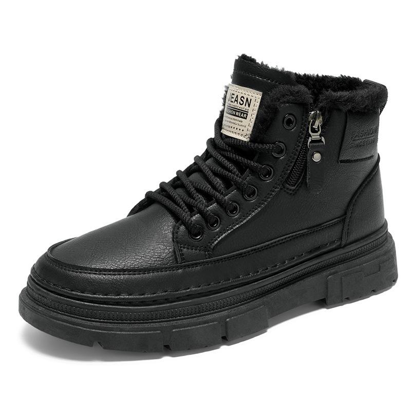 Winter velvet high-top Martin boots men's shoes black leather shoes non-slip and wear-resistant thickened warm short boots cotton shoes