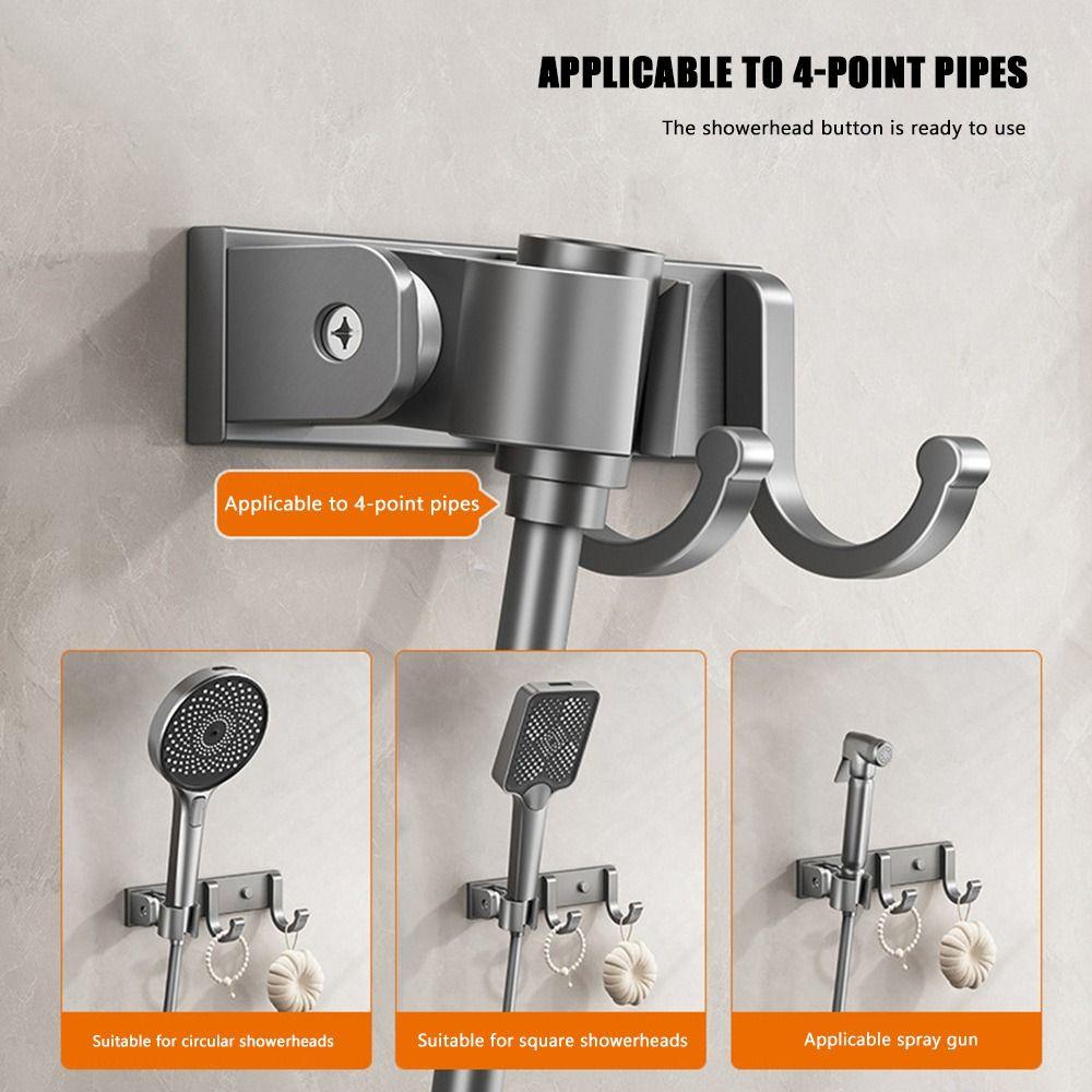 Adjustable Shower Head Holder Self-Adhesive with Hook Showerhead Bracket Wall Mounted Handheld Sprayer Support