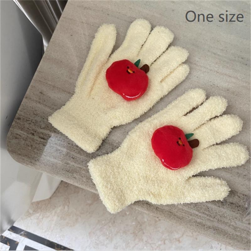 Cute Curly Dog Red Apple Gloves Plush Coral Fleece Cold-Proof Gloves Student Winter Warm Five-Finger Gloves Girl Christmas Gifts