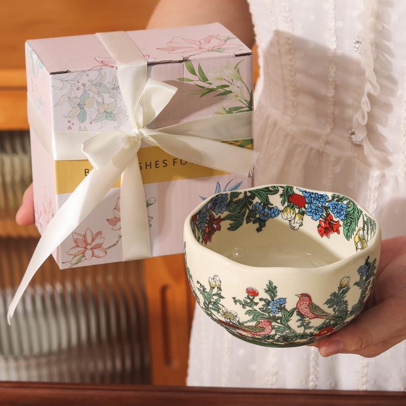 Retro Crape Myrtle Flower Ceramic Tableware Set High Value Dish Set Household Vegetable Plate Soup Plate Rice Bowl Soup Gift
