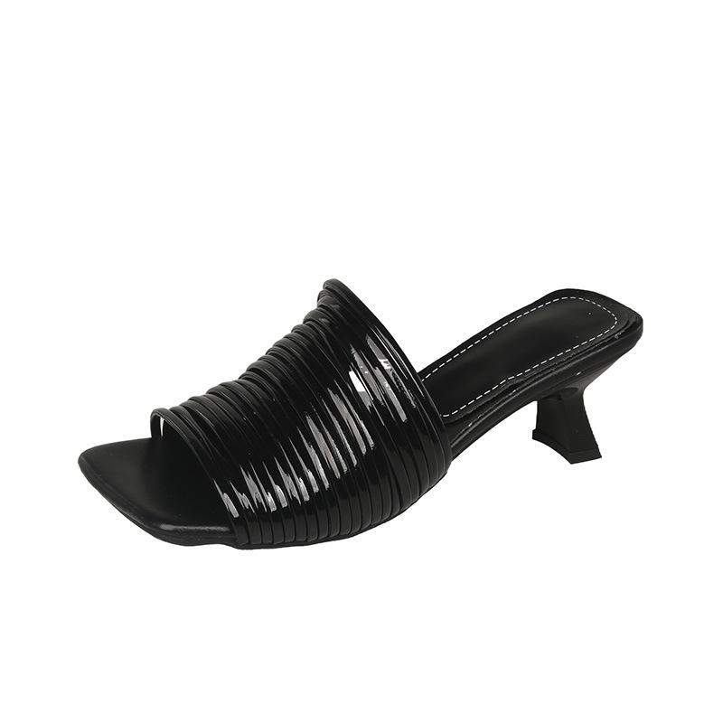 Fashion Square Head Open Toe Thin with Gold Flip-flops Women Wear Summer New High Heels Half Drag Fairy Wind Flip-flops