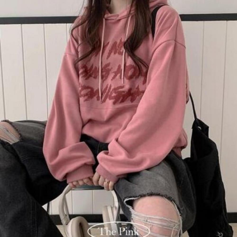 The Pink Oversized Color Block Lettering Hoodie
