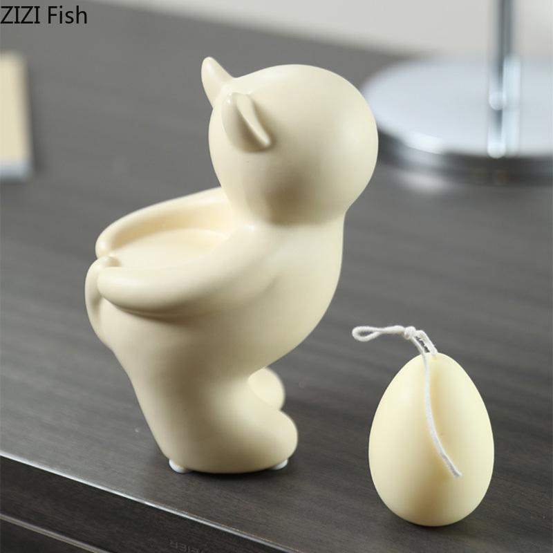 Milky Yellow Yoga Cat Candle Holder Ceramic Candlestick Desk Decoration Wax Melt Burner Aroma Diffuser Home Aroma Container