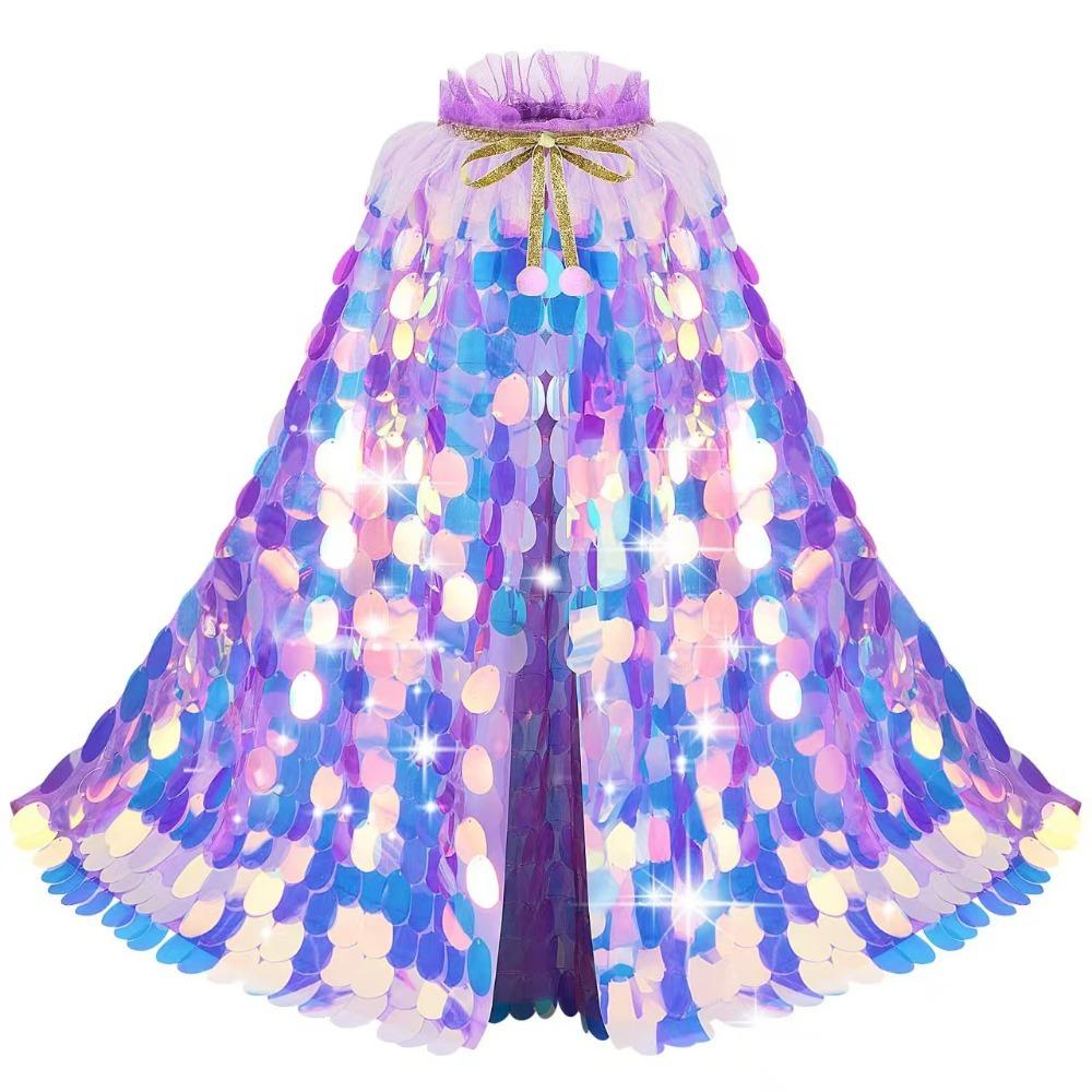 

Birthday Party Dress Up Mermaid Sequin Cape Dress Prop Sequined Clothes Children фіолетовий