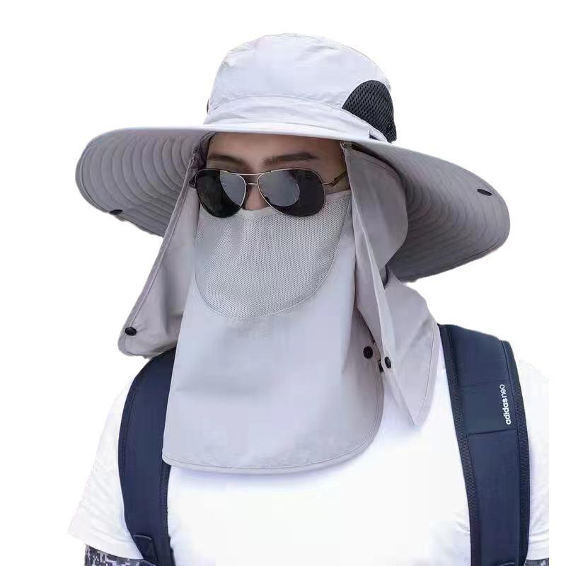 Men's Wide Brim Sun Protection Hat with Face Shield and Neck Protector for Outdoor Activities