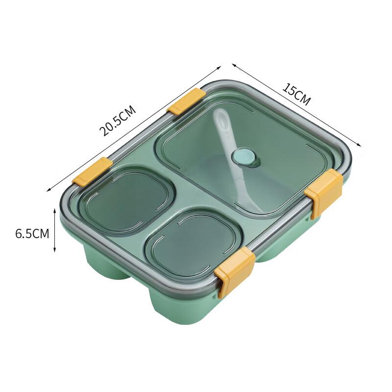 Portable 3-Compartment Plastic Lunch Box with Spoon