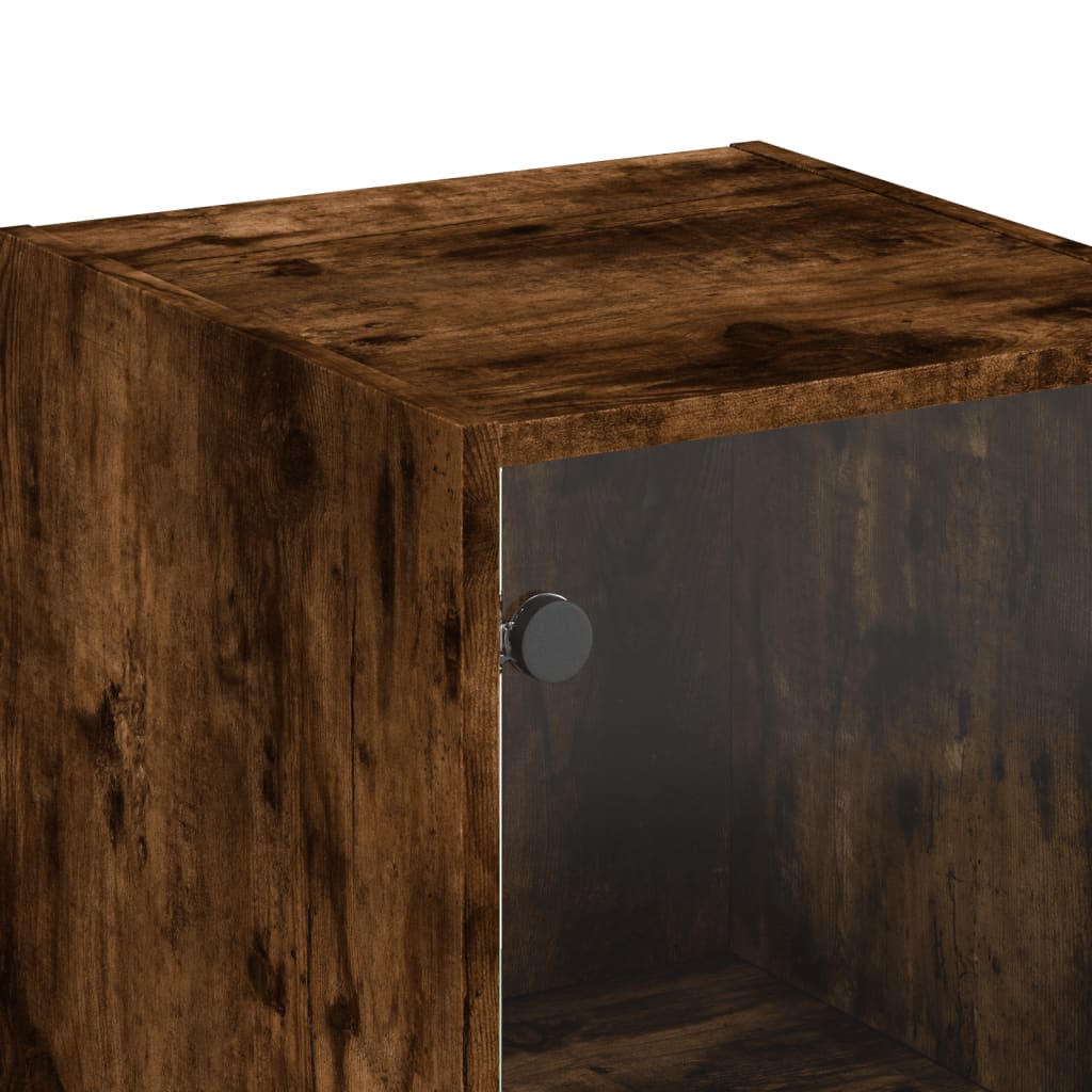 Highboard with Glass Doors Smoked Oak 35 x 37 x 142 cm