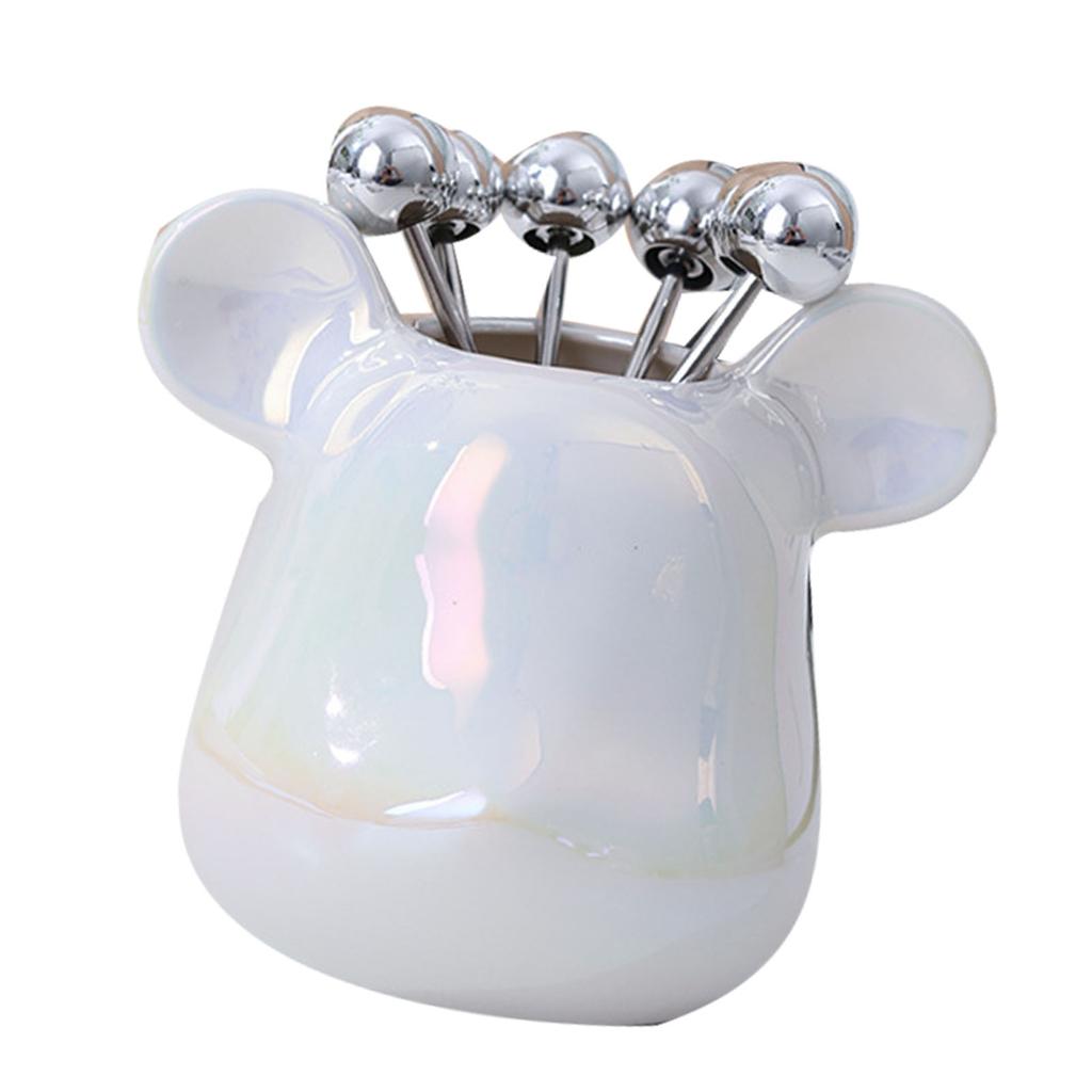 Fruit Fork Storage Jar Cute Animal Shape Ceramic Fork Holder Jar with 6 Stainless Steel Fruit Fork for Home Kitchen