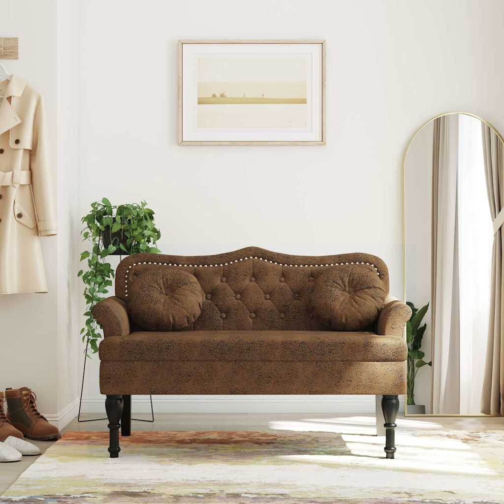 Bench with Cushions Brown 120.5 X 65 X 75 Cm Faux Suede