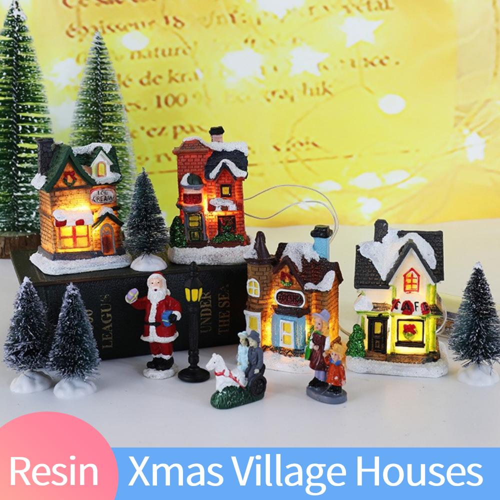 Collectible Table Figurine Lightweight Mini Christmas Town Ornament Creative Luminous Resin Landscapes for Home Decor Gifts