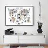 Animal World Map Art Print Nursery Poster Kids Gift Cartoon Canvas Painting Nordic Style Home Decor Wall Picture for Living Room