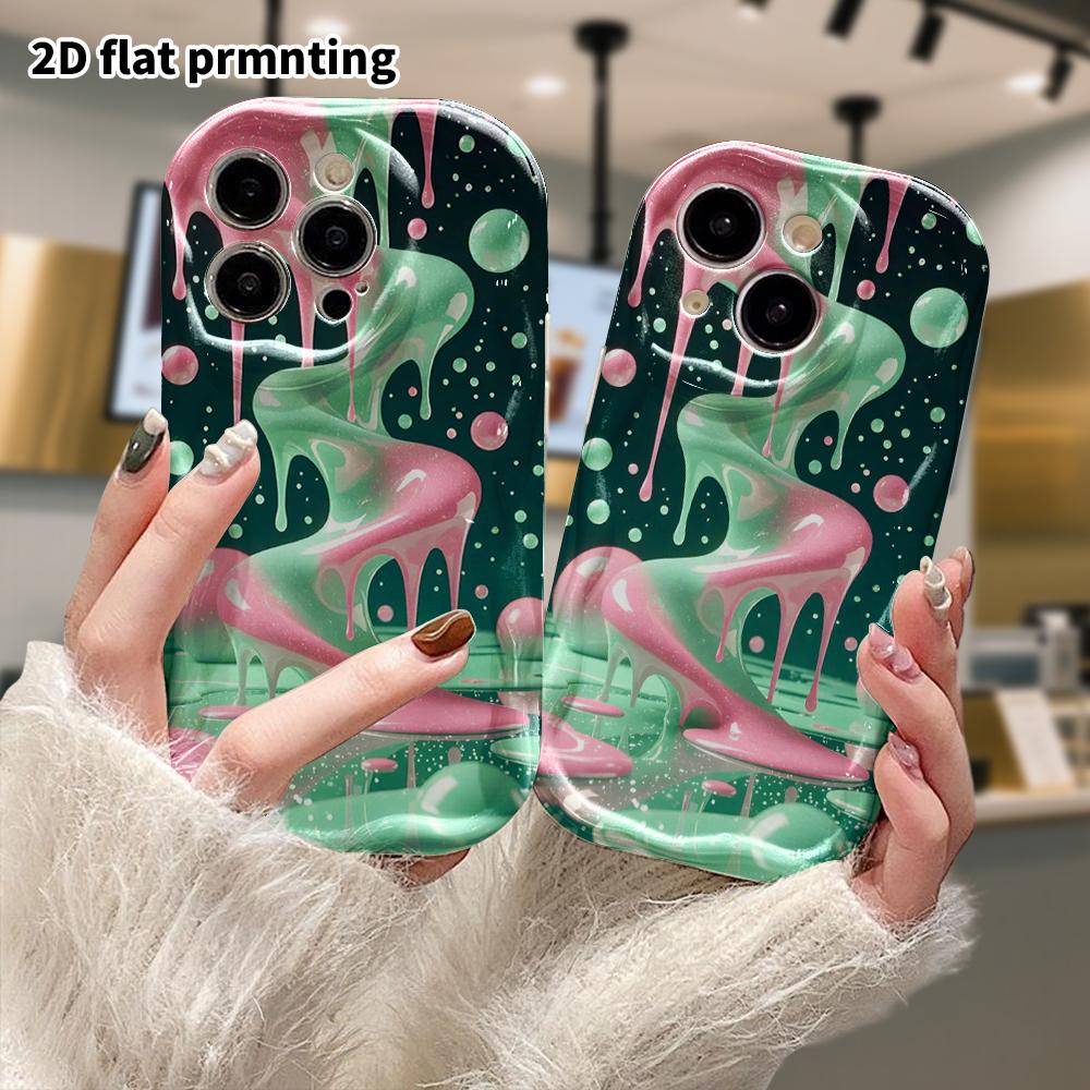 Phone Case: 2D Flat, Fits iPhone 18 17 16 15 14 13 12Pro Phone Accessory, Pink Mint Green Fluid Pattern, Perfect Christmas and Halloween Gift