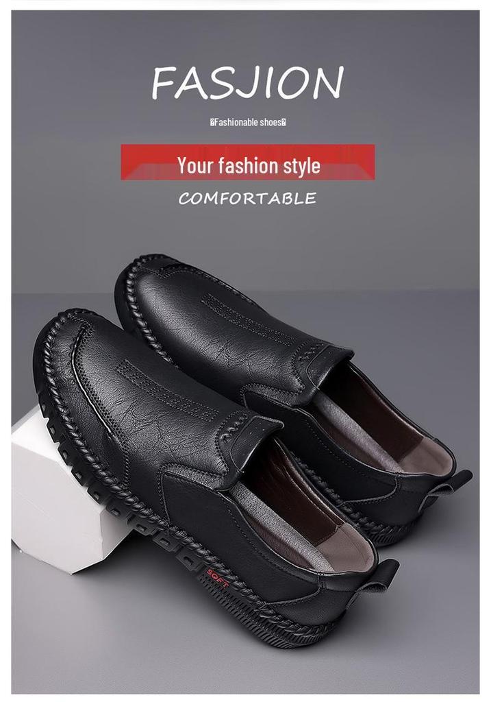 2025 Men’s Breathable Soft-Soled Slip-On Leather Business Casual Shoes - British Style, Low-Top.