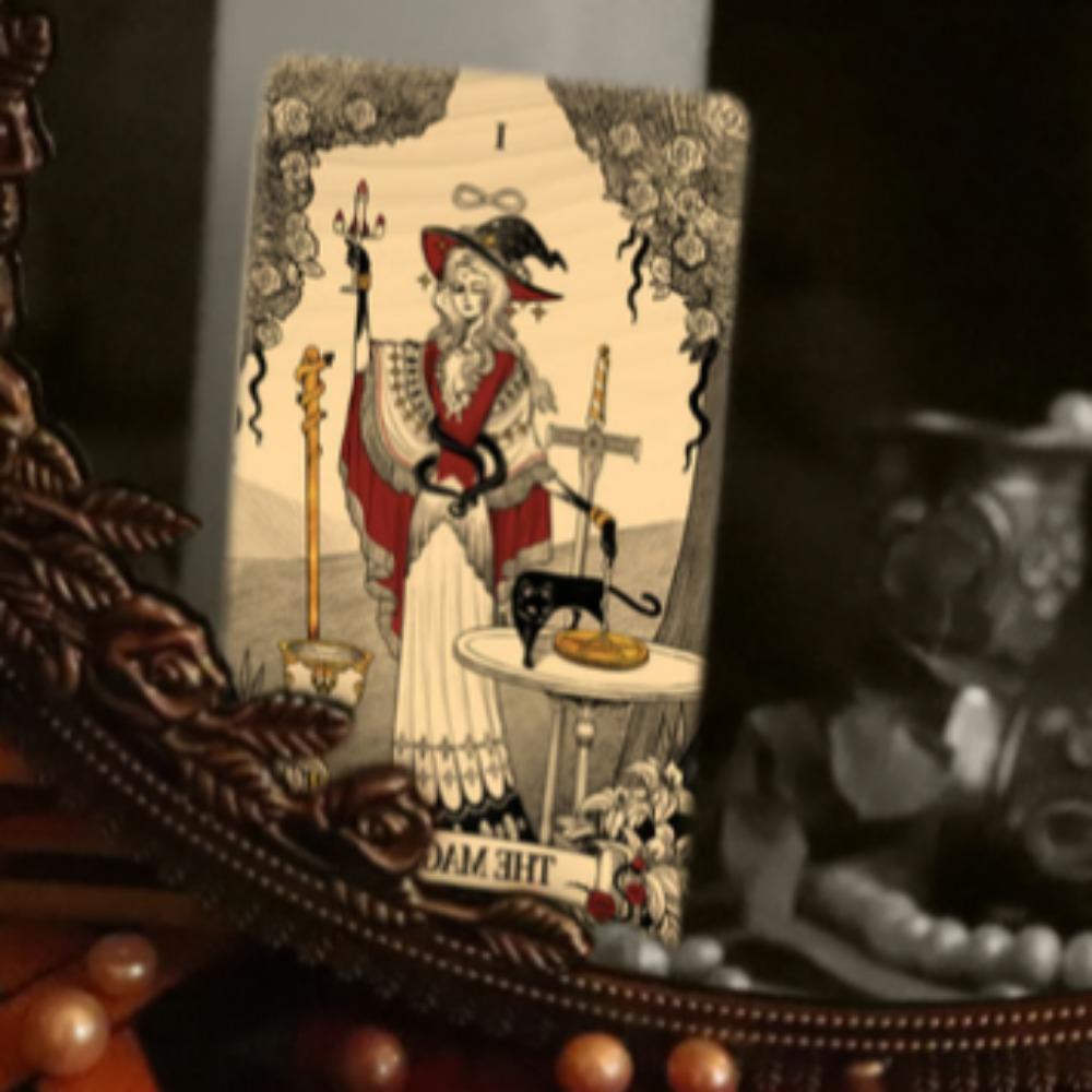 12*7cm Tarot cu oglindă secretă Tarot de artă feminină în simbolism bogat cu tărâm monocrom:Negru, alb, roșu, auriu- cu Ghid