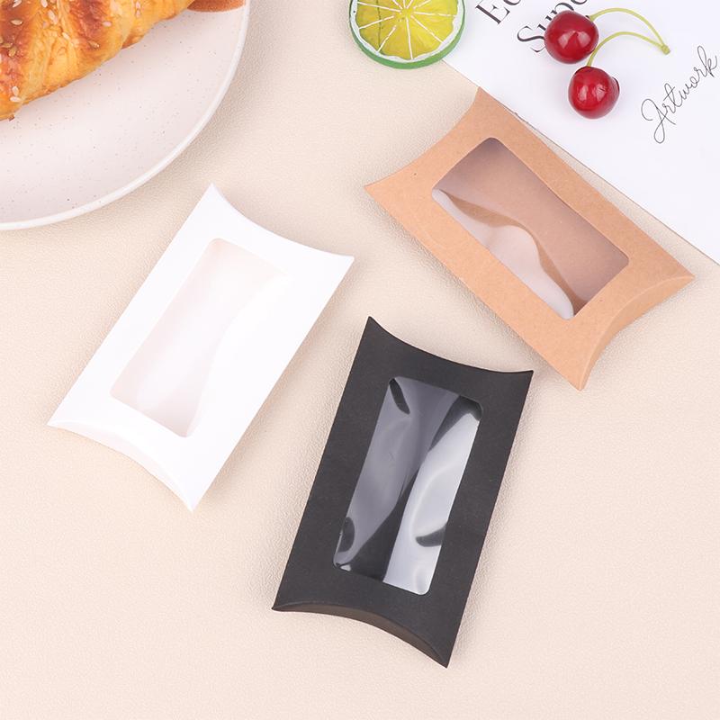 50Pcs Kraft Paper Pillow Box With Clear Window Candy Packaging Box For Birthday Parties Baby Showers And Wedding Party