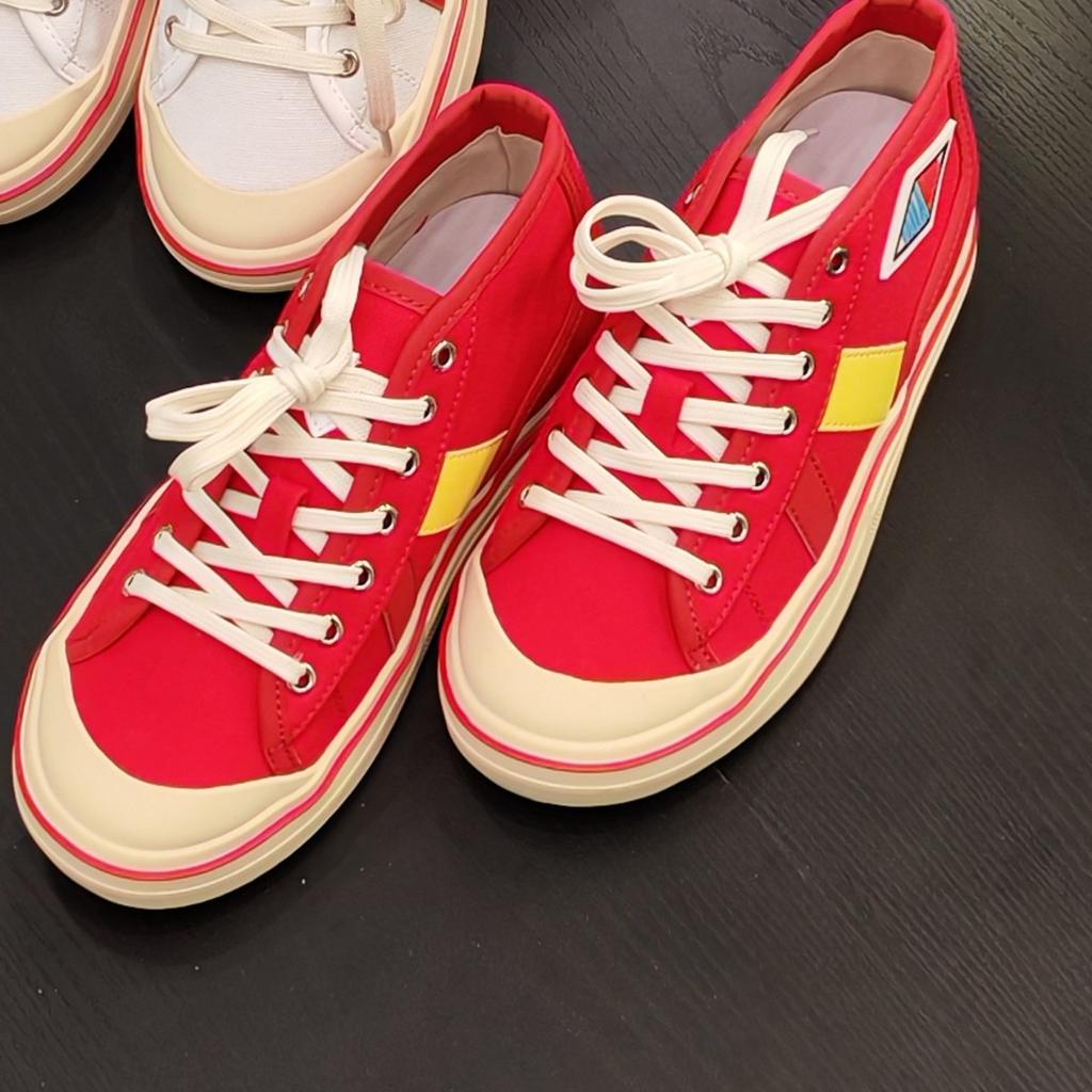 2025 spring and summer new leather color matching high-top canvas shoes women's retro versatile board shoes casual sports couples shoes tide