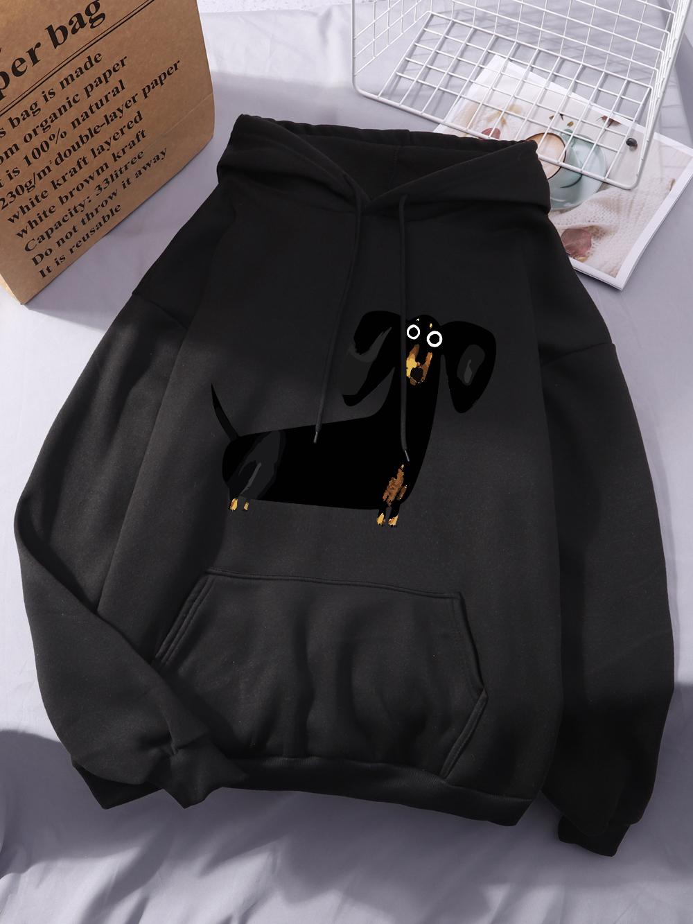 

Смешные принты с собакой таксой Толстовки Женские Зимние Флисовые Теплые С Капюшоном Повседневные С Карманом Толстовка Удобная Свободная Женская Спортивная Одежда 2XL