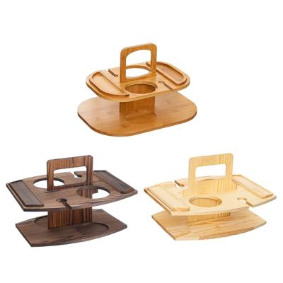 Multi Tierd Wooden Drink Holder Carrying Handle Design For Wine Bottles Glasses Snacks Outdoor Entertaining