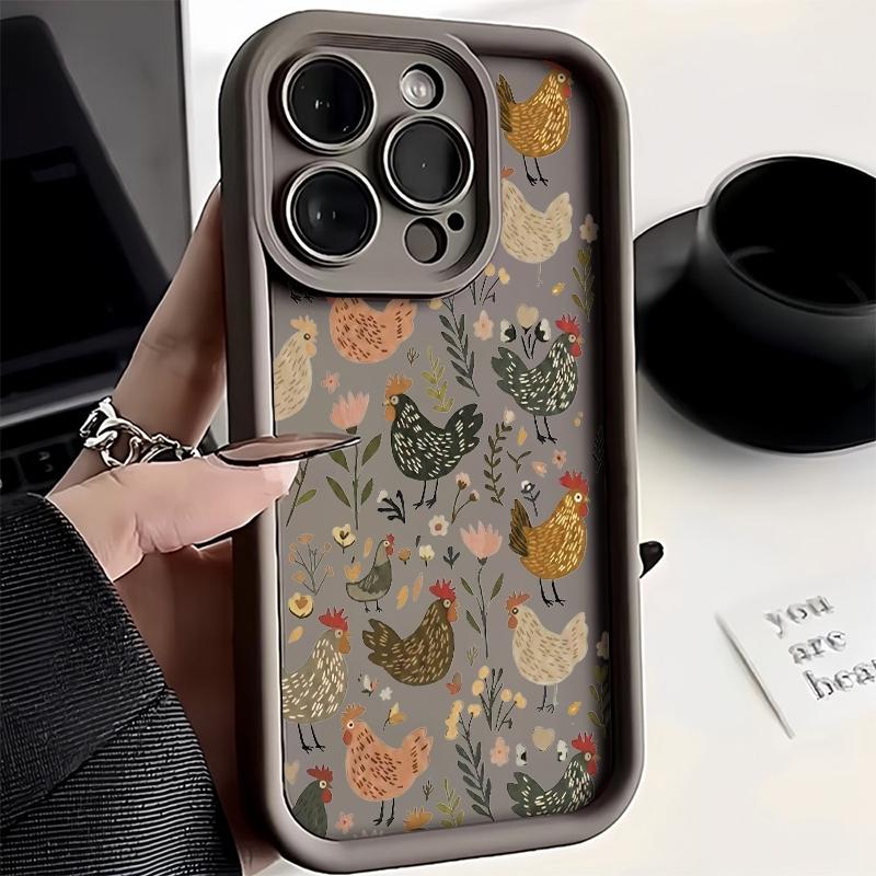 Phone Case Chicken And Flower Pattern For iPhone 17 16 Pro Max 11 13 12 14 15 8 7 Plus XS XR X 16E 17E Shockproof Silicone Cover