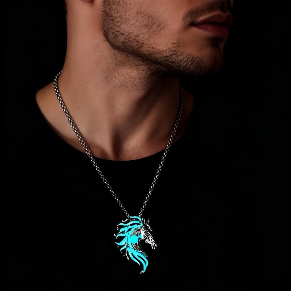 Animal Luminous Horse Pendant Zinc Zinc Alloy Glowing Necklace Vintage Hiphop Rock Couple Chain Disco