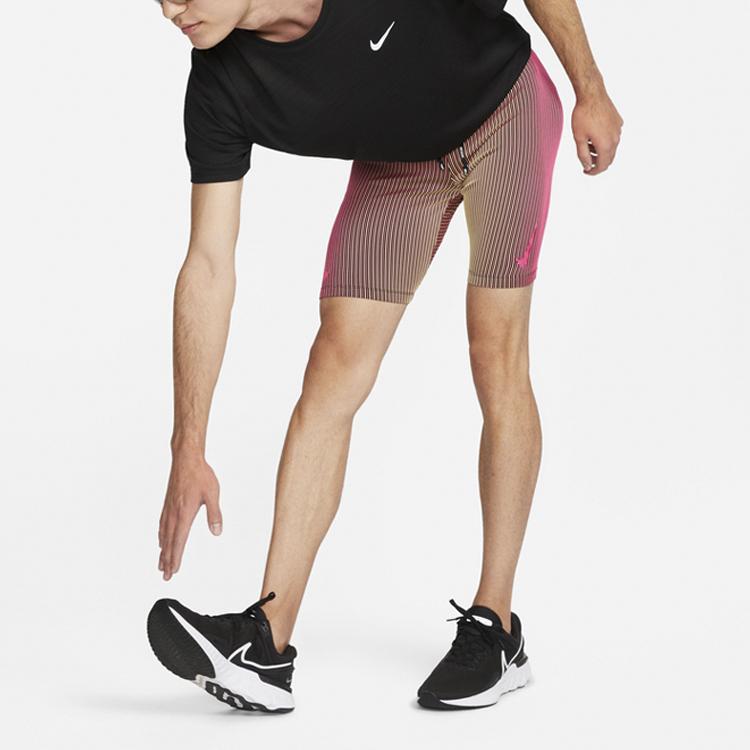 Nike Dri-FIT Striped Logo Print Elastic Waist Slim Fit Gym Shorts Men Bottoms Pink Black DM4623-016