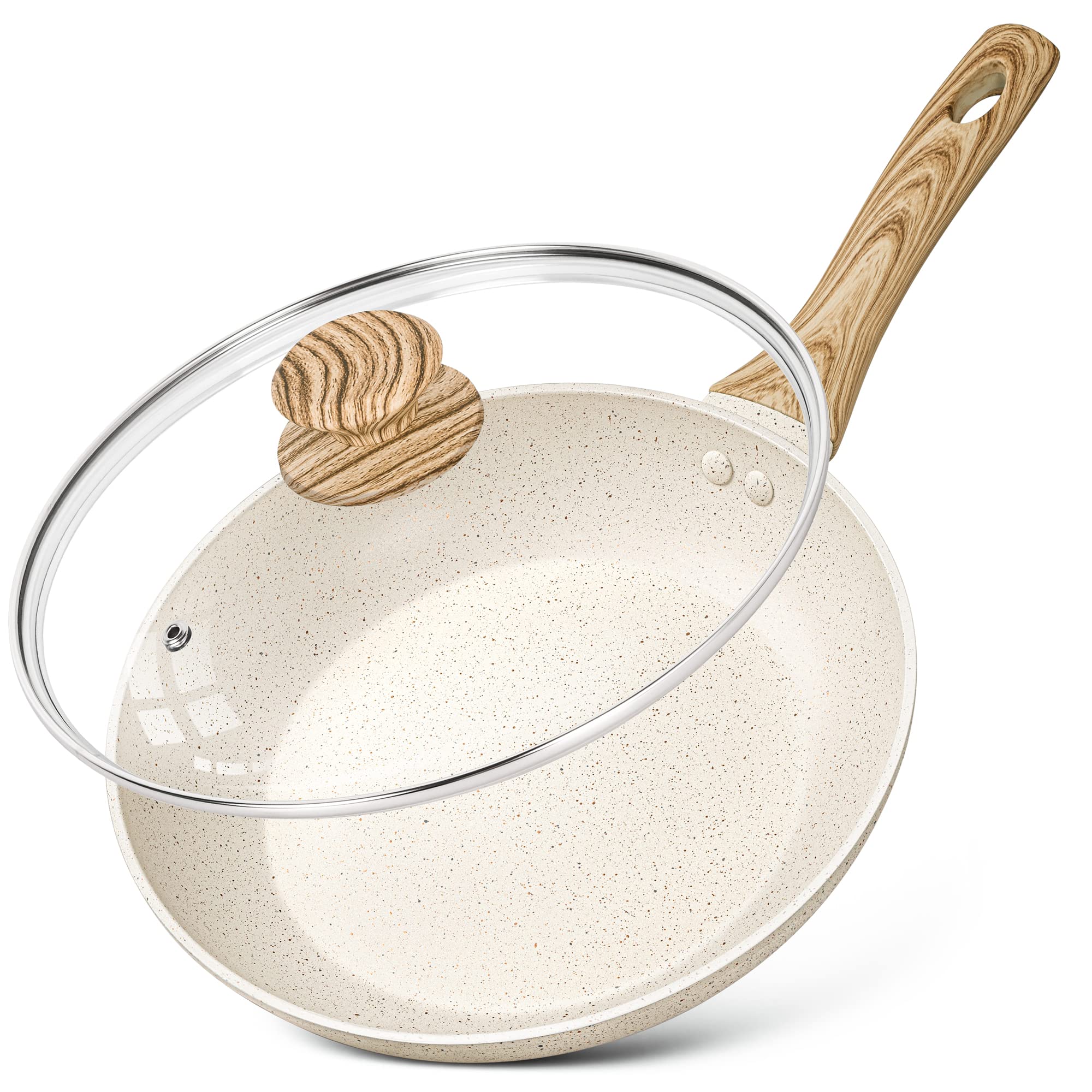 

МИКЕЛАНДЖЕЛО Жарить с IH Газовой плитой Безопасно и Легко Белая сковорода, 26 см, С мраморным покрытием, Крышка, Совместимо, Совместимо, 2-3 человека, Водоотталкивающее, белый