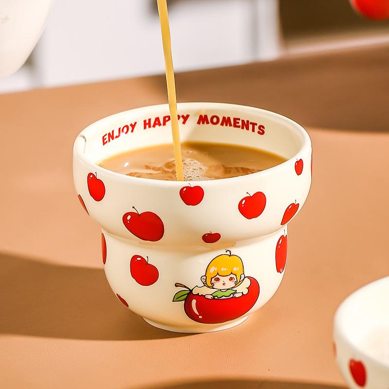 Japanese Milk Whirring Cute Cartoon Illustration Cream Ceramic Gourd Bowl Sweet Taste Bowl Cereal Salad Bowl Hand Cup