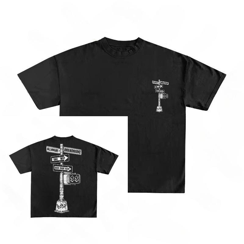 

American New Cartoon Street Sign Pure Cotton Fashion Oversized T-shirt Men 2025 Harajuku Y2K Casual Loose Short-sleeved Women 4XL