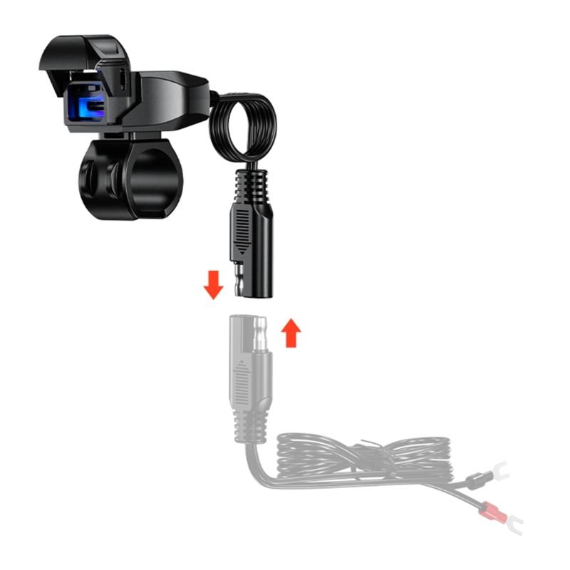 Motorcycle Type-C Port SAE To USB-C Adapter DC9-24V Fast-Charging Adapter Power Outlet for Cellphone Tablets