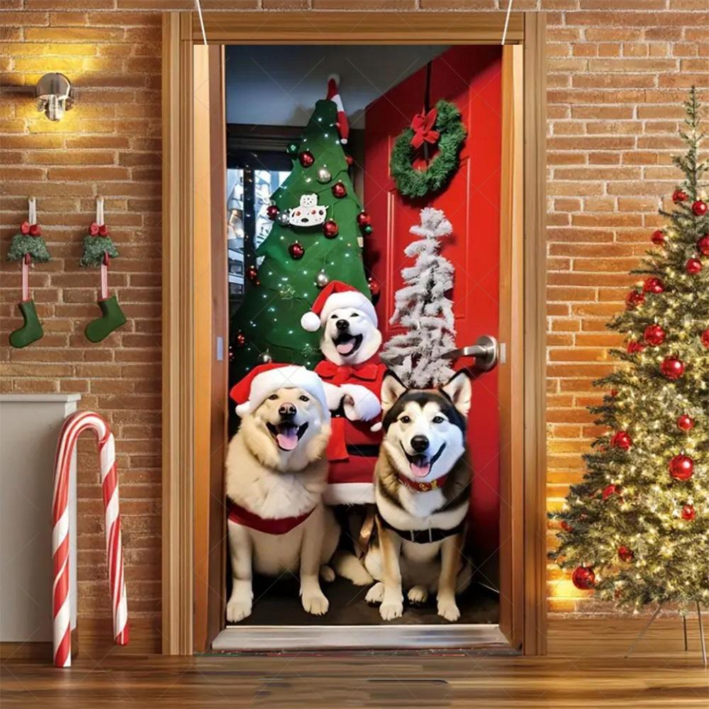 Cartoon Pet New Year Christmas Party Decorations Cat Dog Theme Door Covers Background Supplies Xmas Tree Photography Backdrop