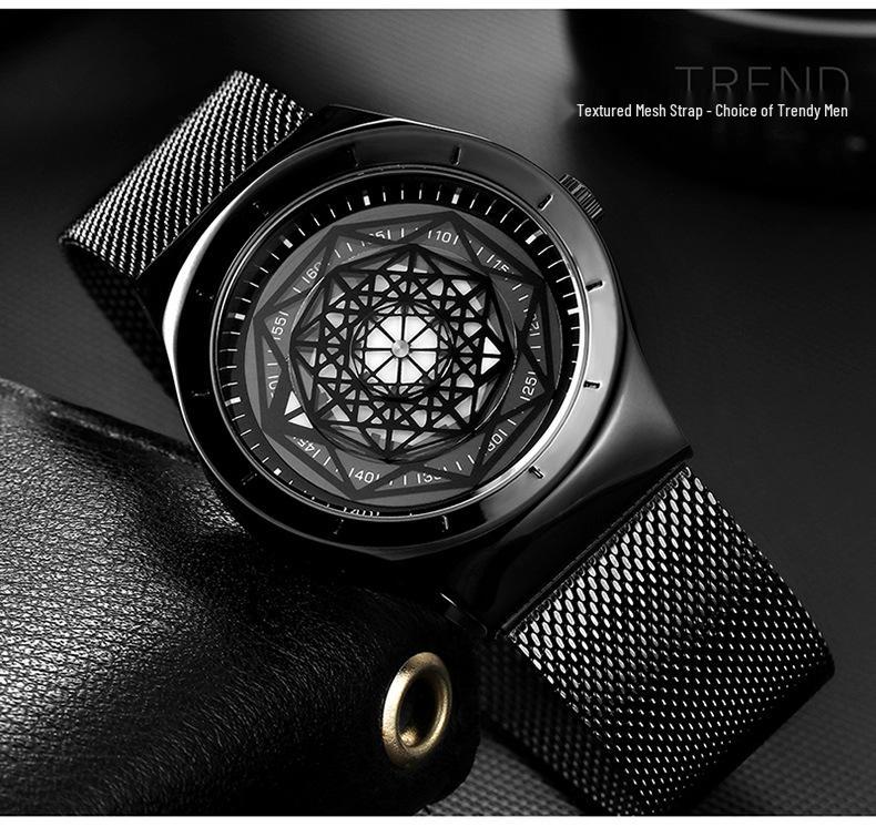 Sanda Men's Quartz Watch with Geometric Dial and Leather or Mesh Strap
