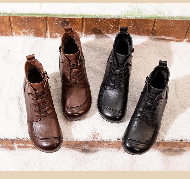 Women's Retro Genuine Leather Ankle Boots, Winter 2025 - Fleece-lined, Soft Sole, Non-slip, Wool Interior, Warm Snow Boots