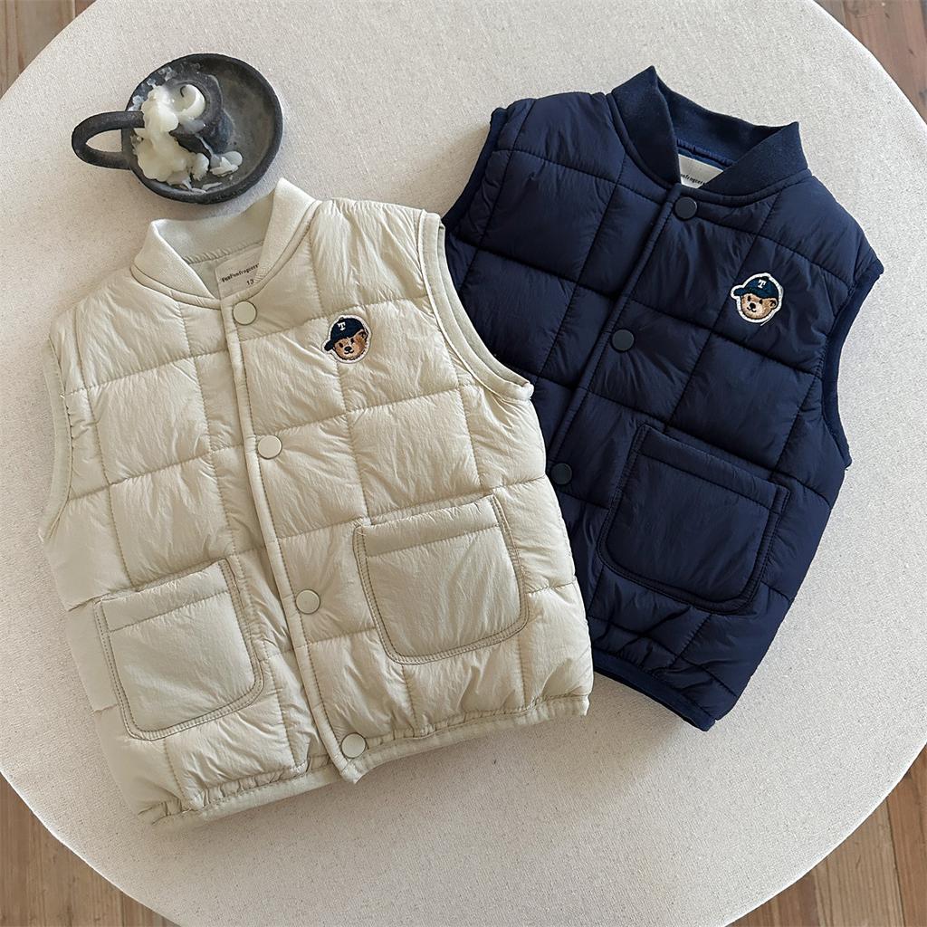 Boys Thick Padded Vest with Bear Print Warm Sleeveless Jacket for Toddlers