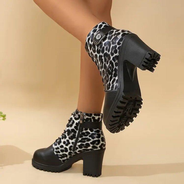 Womens Leopard Lightweight Fashion Hundred Soft Elastic Comfortable Ankle Boots Shock Absorbing Anti-slip Casual Sports Martin Boots