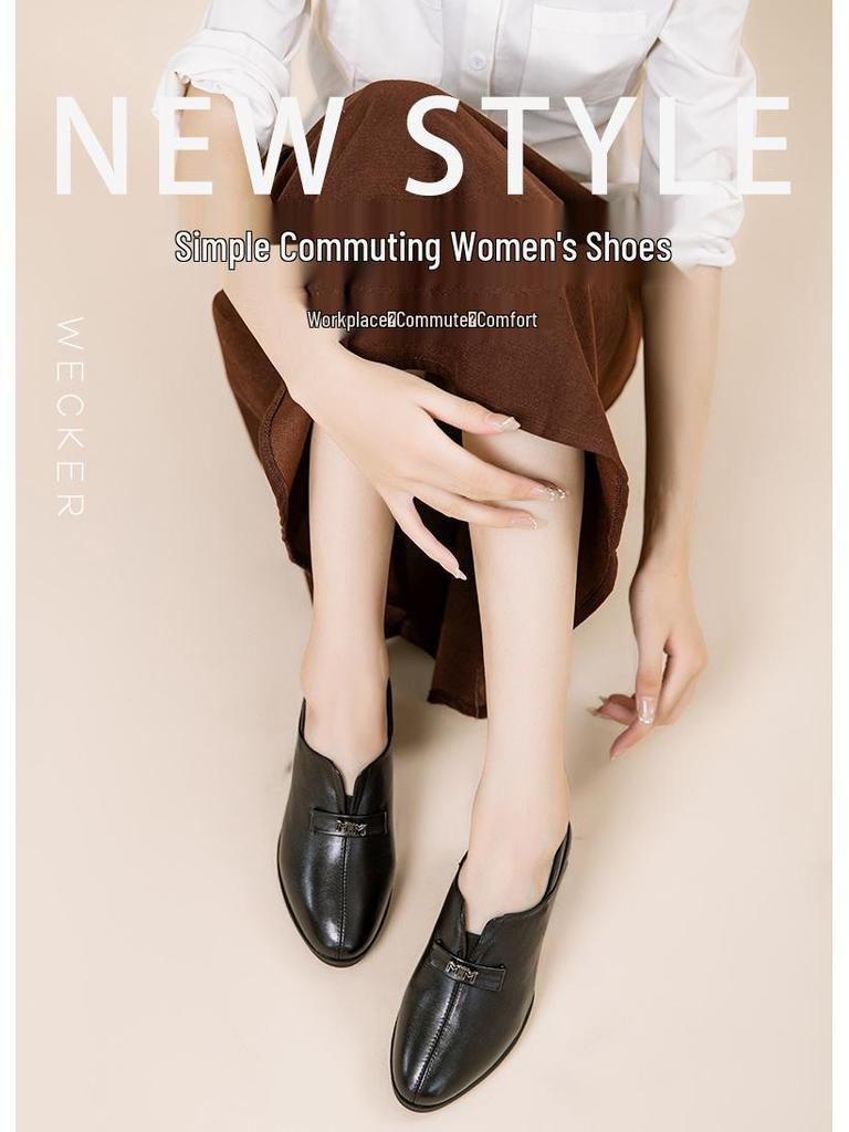 Autumn 2025 Women's Casual Chunky Heel Genuine Leather Shoes - Bestseller, Modern Mid-Heel Style.