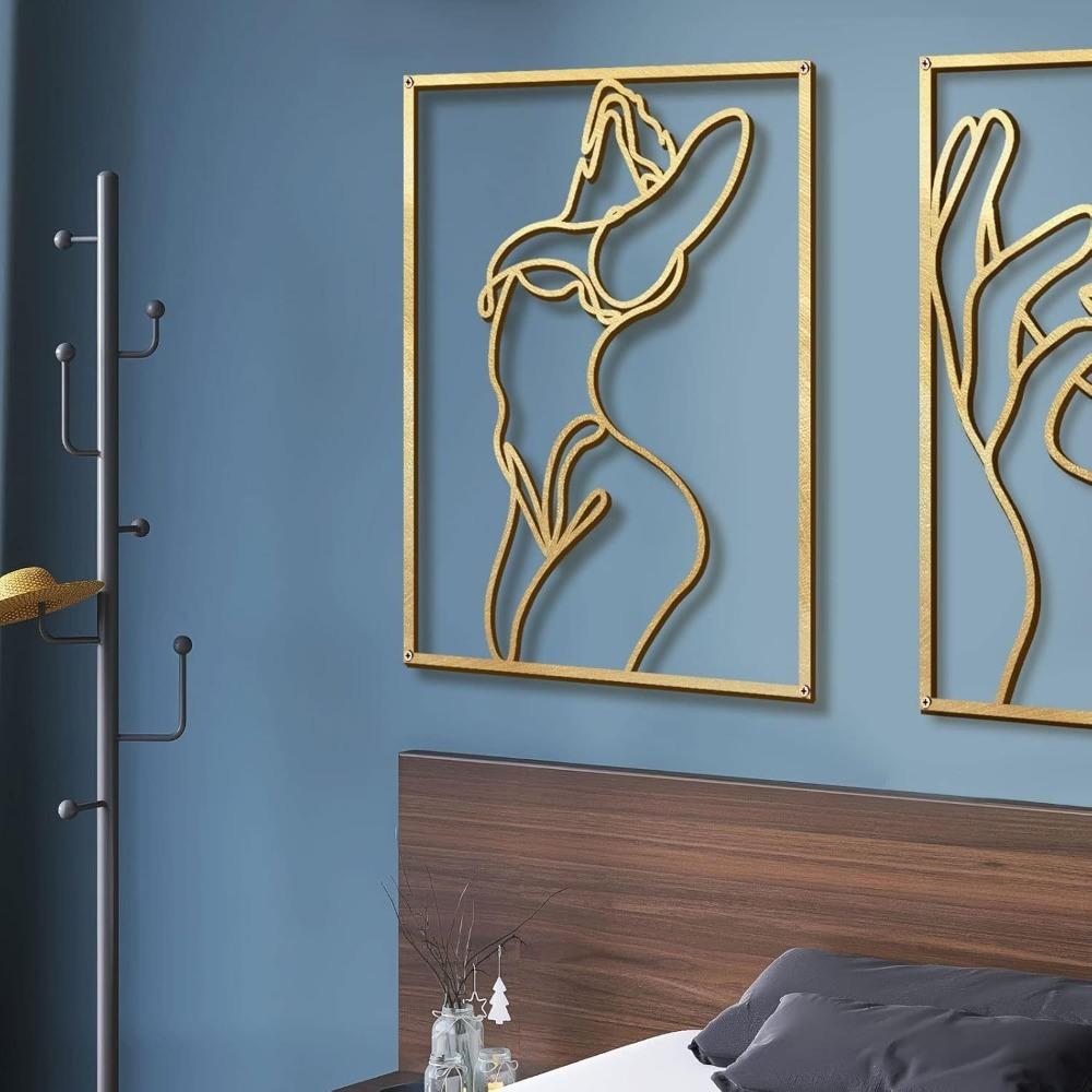 4-Pack Gold Metal Line Wall Art Abstract Woman Body Figure Home Aesthetic Decor Sculpture Gift