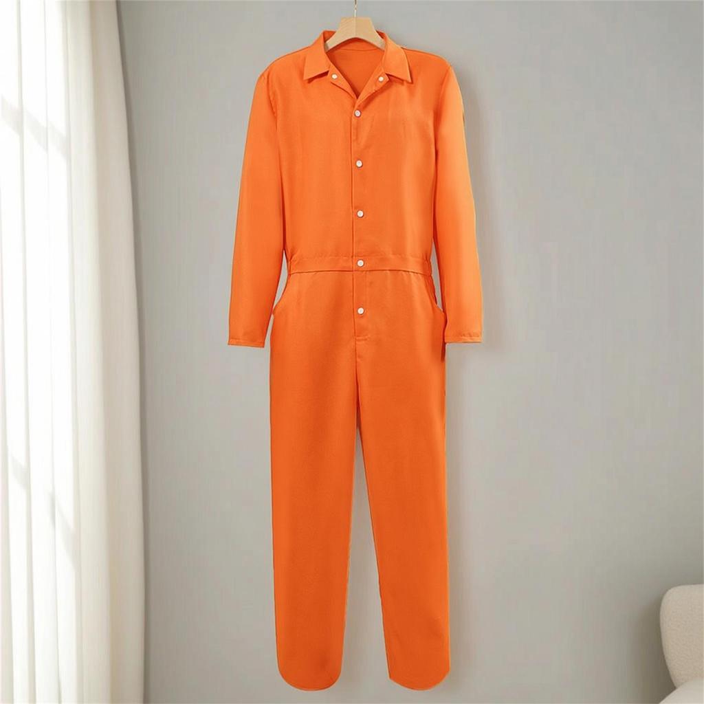Prison Jumpsuit Orange Prisoner Costume Halloween Uniform for Adults, Cosplay, Theater