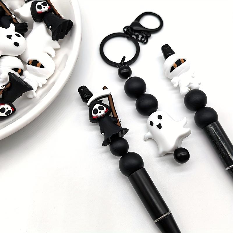6pcs Halloween Themed Silicone Beads 3D Creative Bat Spooky Pumpkins Focal Beads DIY Jewelry Lanyards Crafting Party Decoration
