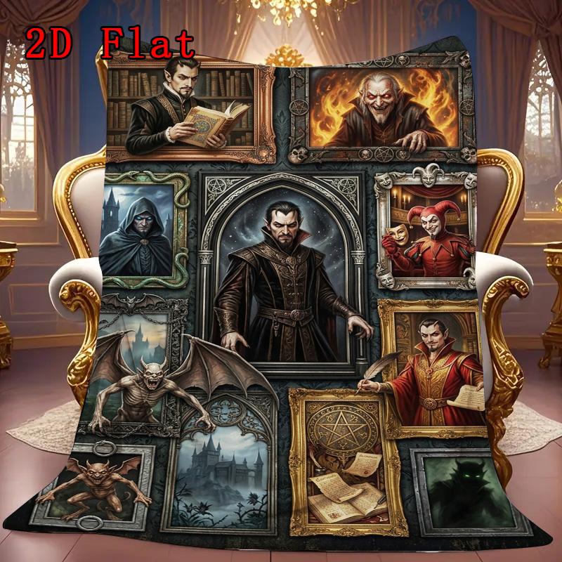 Vampire Portraits Symbols 2D Flat Pattern Flannel Blanket, High Quality All Seasons, Home Decor, Warmth and Comfort, Perfect for Christmas Gifts.