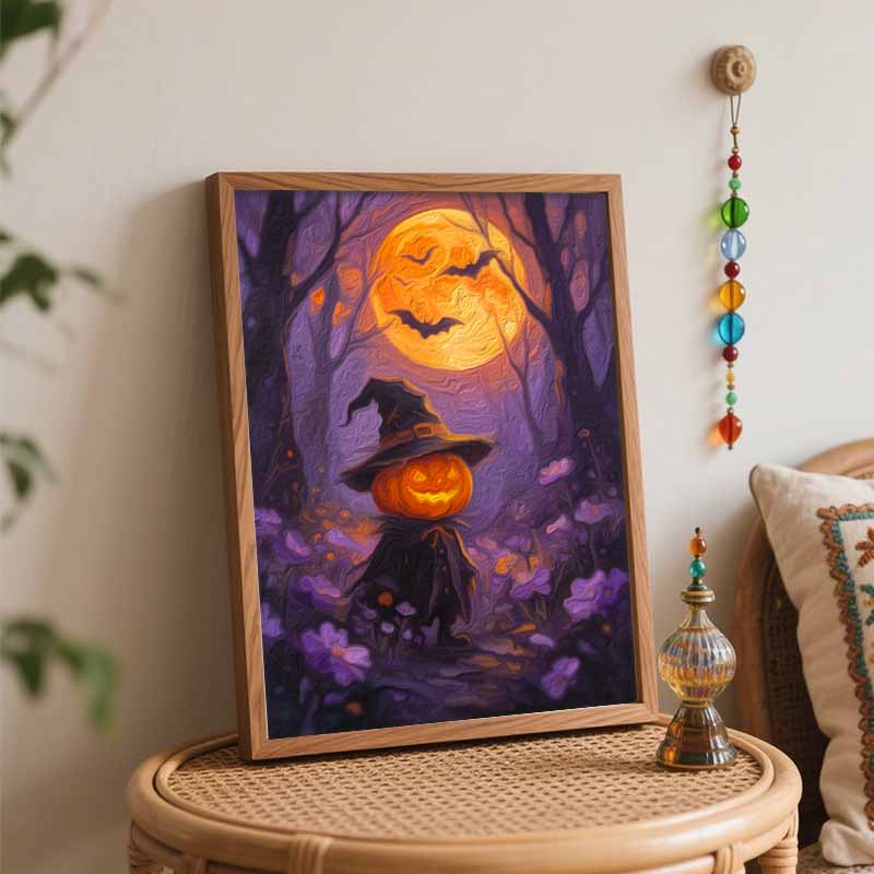 Halloween Pumpkin Witch Hat Oil Painting Digital Painting Handmade DIY Coloring Painting Home Decoration