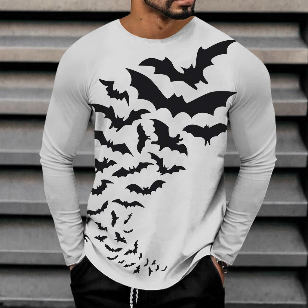 Spring and Autumn Round Neck 3D Bat Printed Top Fashionable Casual Long Sleeved Men's T-shirts